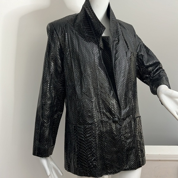 Python Snakeskin Sz 6-8 Custom Made Blazer Jacket Padded Shoulders Patch Pockets - Picture 9 of 11